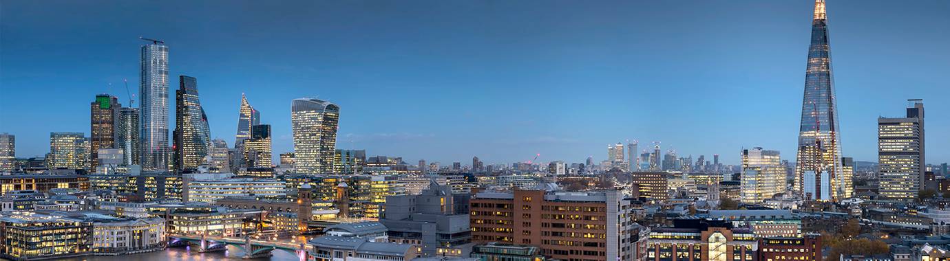 Image of the London skyline at twilight.